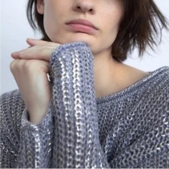 Zara Blue and Silver Metallic Cropped Sweater - Picture 5 of 8